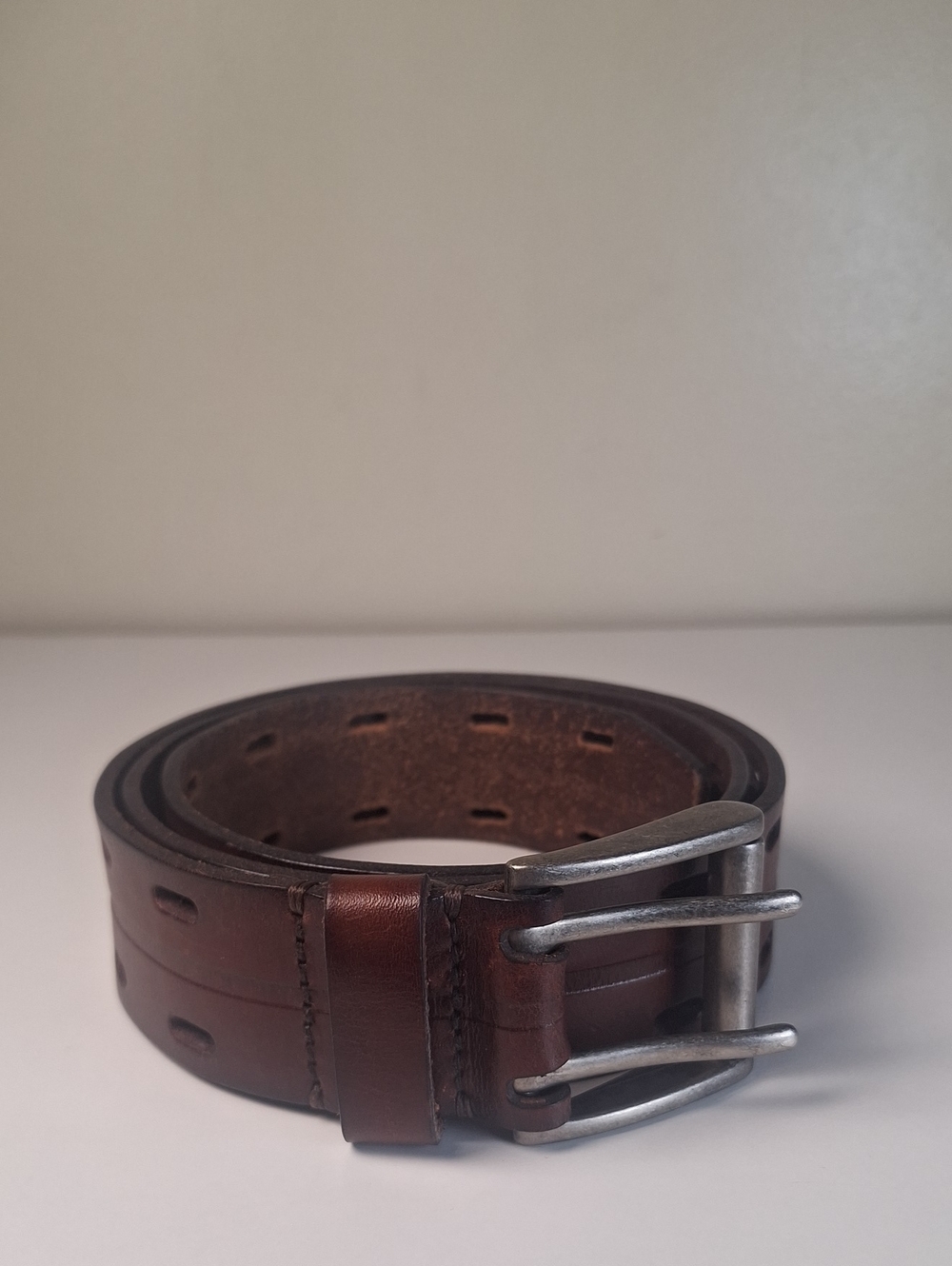 Fossil Men's brown leather double-prong belt Style 169240 Size 36/90